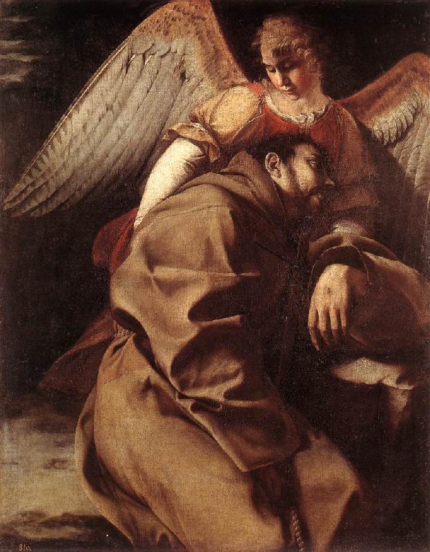 GENTILESCHI, Orazio St Francis Supported by an Angel sdgh Sweden oil painting art